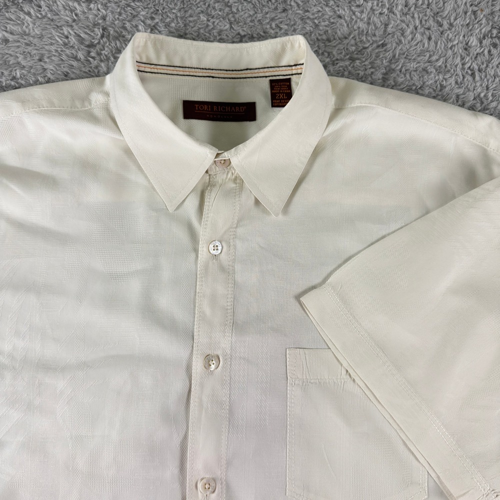 Tori Richard Honolulu Mens 2XL Cream Silk Cotton Jacquard Palm Leaf Shirt 2758